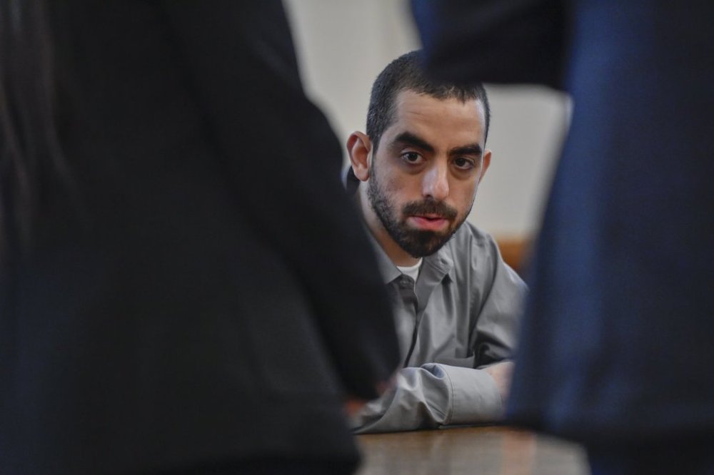 FILE - Hadi Matar sits in Chautauqua County court in Mayville, N.Y., Feb. 21, 2025. (AP Photo/Adrian Kraus, file)