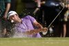 Davis Riley hits from the bunker on the sixth hole during the final round of the PGA Championship golf tournament at the Quail Hollow Club, Sunday, May 18, 2025, in Charlotte, N.C. (AP Photo/Matt York)