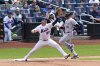 Colorado Rockies' Ezequiel Tovar, right, can't beat the throw to New York Mets first baseman Pete Alonso during the first inning of a baseball game, Sunday, June 1, 2025, in New York. (AP Photo/Seth Wenig)