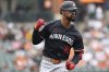Minnesota Twins' Byron Buxton celebrates after hitting a home run during the third inning of a baseball game against the Baltimore Orioles, Thursday, May 15, 2025, in Baltimore. (AP Photo/Daniel Kucin Jr.)