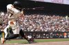 San Francisco Giants' Heliot Ramos hits an RBI single during the eighth inning of a baseball game against the Athletics, Sunday, May 18, 2025, in San Francisco. (AP Photo/Godofredo A. Vásquez)
