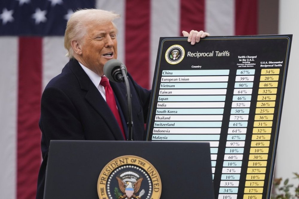 President Donald Trump speaks during an event to announce new tariffs in the Rose Garden at the White House on April 2, in Washington. (AP Photo/Mark Schiefelbein)
