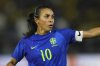 Brazil's Marta looks on during a women's friendly soccer match against Japan at Cicero de Souza Marques stadium in Braganca Paulista, Sao Paulo state, Brazil, Monday, June 2, 2025. (AP Photo/Andre Penner)
