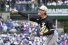 Chicago White Sox starting pitcher Jonathan Cannon throws against the Chicago Cubs during the first inning of a baseball game in Chicago, Sunday, May 18, 2025. (AP Photo/Nam Y. Huh)