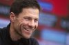 Leverkusen's coach Xabi Alonso attends a press conference in Leverkusen, Germany, Friday, May 9, 2025. (Marius Becker/dpa via AP)