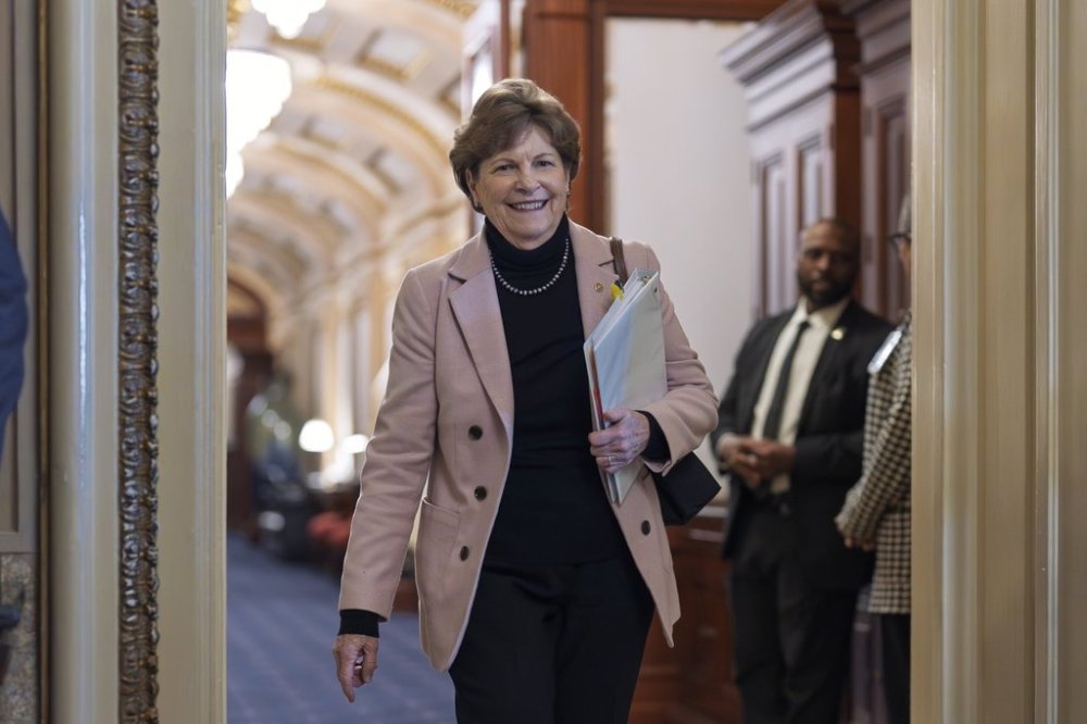 Sen. Jeanne Shaheen, D-N.H., heads to a closed-door meeting with fellow Democrats on Thursday, March 13, 2025, in Washington. (AP Photo/J. Scott Applewhite)