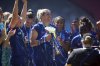 Chelsea's Millie Bright holds the Women's Super League trophy at Stamford Bridge, London, Saturday May 10, 2025. (Rhianna Chadwick/PA via AP)