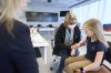 Public health nurse Lauri Bidinot demonstrates how to give a measles shot to a young girl at Southwestern Public Health in St. Thomas, Ont. on Tuesday, March 4, 2025. THE CANADIAN PRESS/ Geoff Robins
