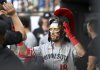 Minnesota Twins Kody Clemens (18) celebrates his home run during the second inning of a baseball game against the Tampa Bay Rays Tuesday, May 27, 2025, in Tampa, Fla. (AP Photo/Jason Behnken)