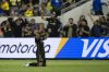 Los Angeles FC forward Denis Bouanga reacts after the team defeats Club América in a FIFA Club World Cup play-in soccer match Saturday, May 31, 2025, in Los Angeles. (AP Photo/Kyusung Gong)