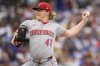 Cincinnati Reds starting pitcher Andrew Abbott (41) throws against the Chicago Cubs during the first inning of a baseball game Friday, May 30, 2025, in Chicago. (AP Photo/Erin Hooley)