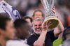 Tottenham's head coach Ange Postecoglou celebrates after winning the Europa League final soccer match against Manchester United at the San Mames Stadium in Bilbao, Spain, Wednesday, May 21, 2025. (AP Photo/Manu Fernandez)