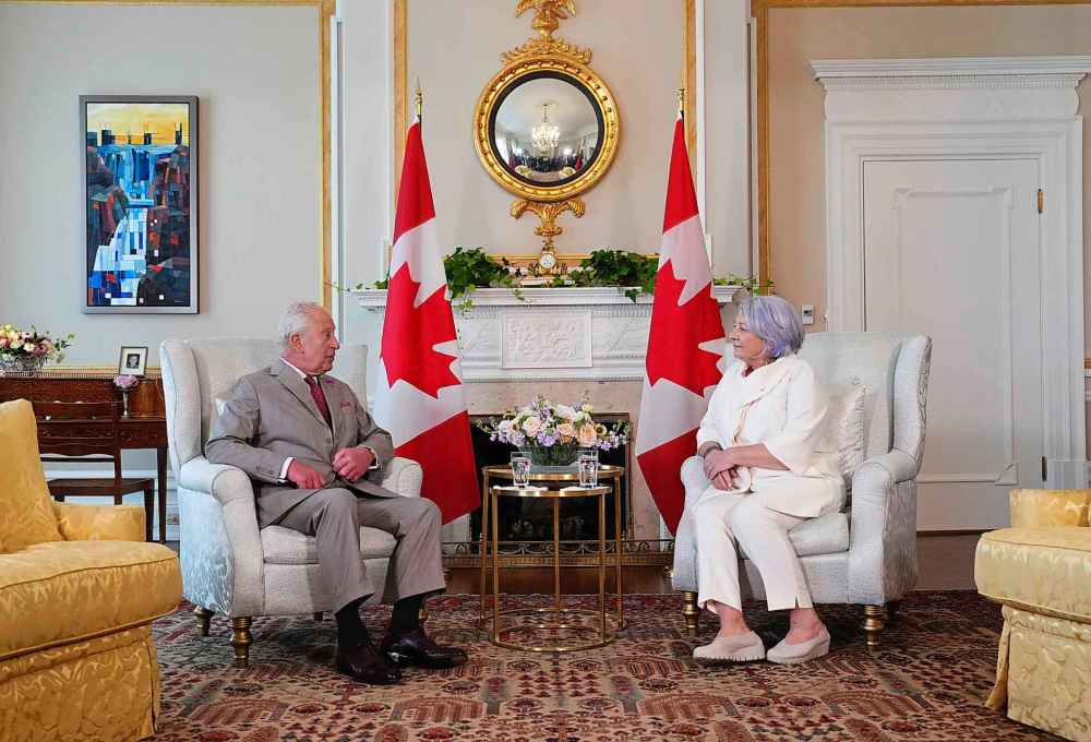 Mary Simon, Governor General of Canada, has an audience with King Charles at Rideau Hall in Ottawa during a royal visit on Monday, May 26, 2025. THE CANADIAN PRESS/Sean Kilpatrick