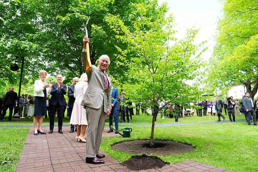 King Charles takes part in a tree planting ceremony at Rideau Hall in Ottawa during a royal visit on Monday, May 26, 2025. THE CANADIAN PRESS/Sean Kilpatrick