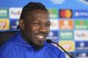 Inter Milan's Marcus Thuram answers to reporters during the Champions League Media Day in view of the Saturday's Champions League final against PSG, at the Inter Milan training center, in Appiano Gentile, Italy, Monday, May 26, 2025. (AP Photo/Antonio Calanni)