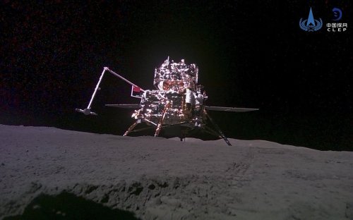 FILE - This China National Space Administration (CNSA) handout image released by Xinhua News Agency, shows the lander-ascender combination of Chang'e-6 probe taken by a mini rover after it landed on the moon surface, June 4, 2024. (CNSA/Xinhua via AP, File)