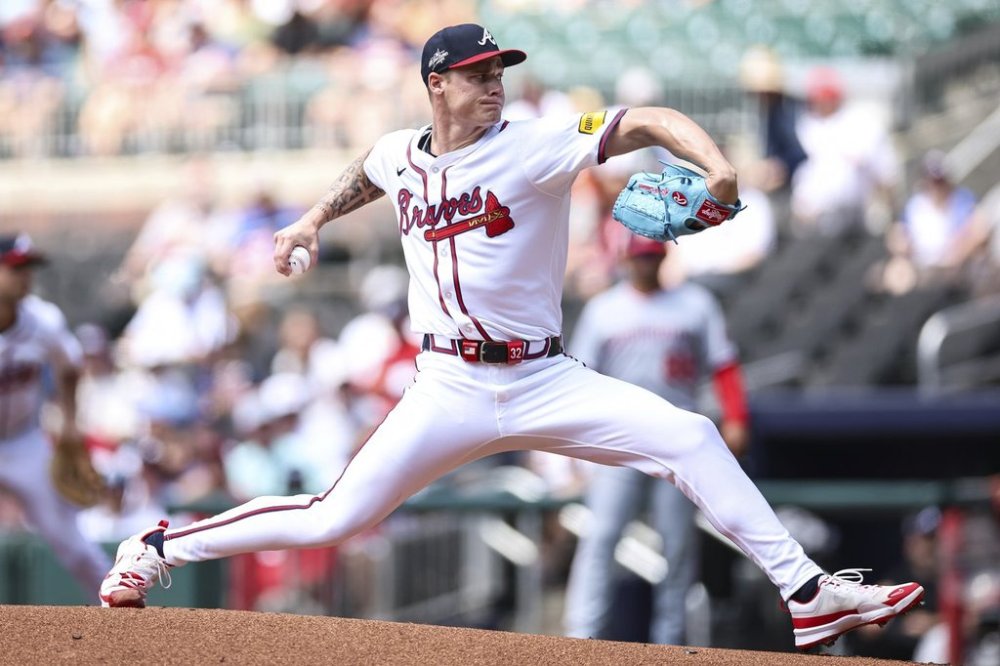 Atlanta Braves pitcher AJ Smith-Shawver delivers in the first inning of a baseball game against the Washington Nationals, Thursday, May 15, 2025, in Atlanta. (AP Photo/Colin Hubbard)