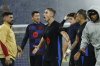 Barcelona's Fermin Lopez celebrates at the end of the Spanish La Liga soccer match between Barcelona and Espanyol at Lluis Companys Olympic Stadium in Barcelona, Spain, Thursday, May 15, 2025. (AP Photo/Joan Monfort)