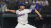 Texas Rangers starting pitcher Jacob deGrom throws during the first inning of a baseball game against the Houston Astros, Thursday, May 15, 2025, in Arlington, Texas. (AP Photo/LM Otero)