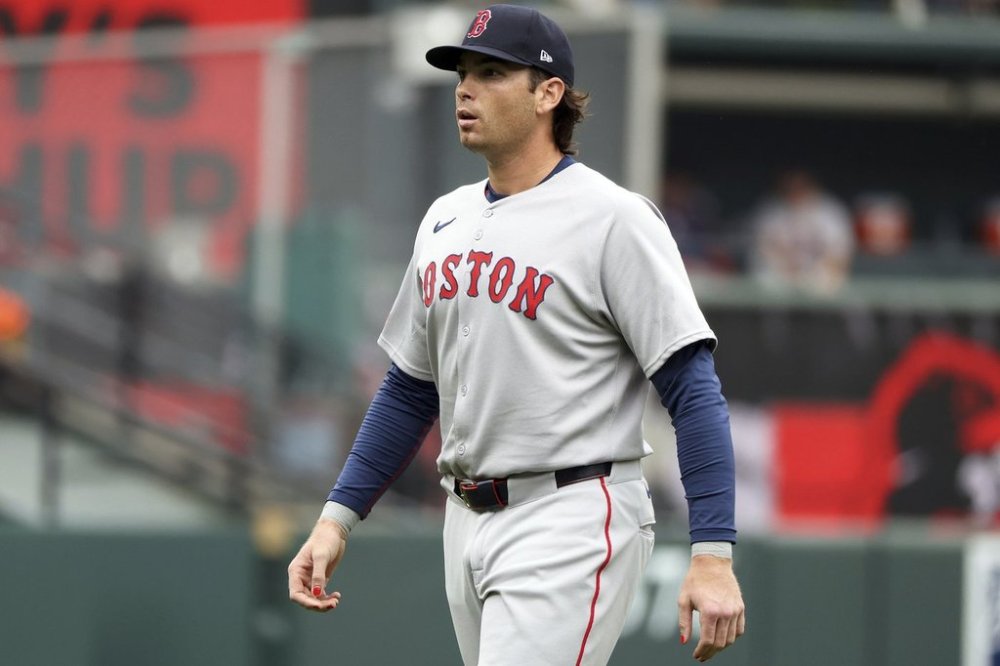FILE - Boston Red Sox first baseman Triston Casas walks off the field before a baseball game against the Baltimore Orioles, April 3 2025, in Baltimore. (AP Photo/Daniel Kucin Jr., File)