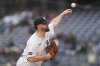 New York Yankees' Carlos Rodón pitches during the first inning of a baseball game against the Texas Rangers, Thursday, May 22, 2025, in New York. (AP Photo/Frank Franklin II)