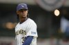 FILE - Milwaukee Brewers' Elvin Rodriguez looks back during the fourth inning of a baseball game against the Cincinnati Reds, Saturday, April 5, 2025, in Milwaukee. (AP Photo/Aaron Gash, FIle)