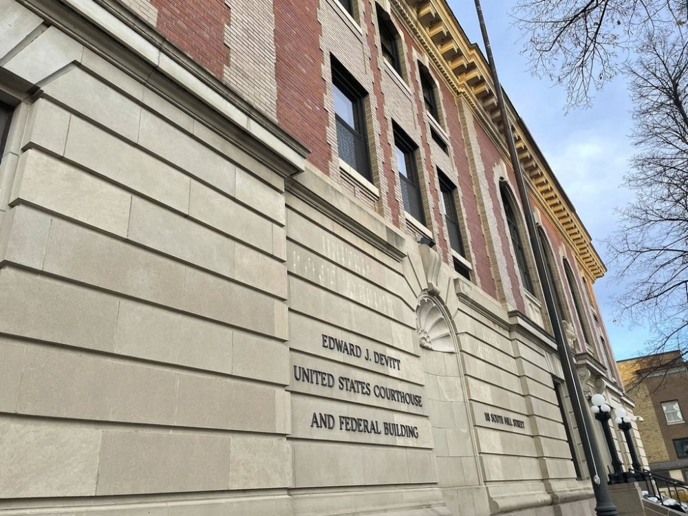 The Edward J. Devitt U.S. Courthouse and Federal building is seen Nov. 18, 2024, where two men on trial face human smuggling charges in Fergus Falls, Minn. (AP Photo/Michael Goldberg)