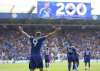 Leicester City's Jamie Vardy celebrates after scoring his sides first goal during the English Premier League soccer match between Leicester City and Ipswich Town at King Power Stadium, Leicester, England, Sunday, May 18, 2025. (Nigel French/PA via AP)