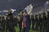 PSG's Vitinha celebrates after the Champions League final soccer match between Paris Saint-Germain and Inter Milan at the Allianz Arena in Munich, Germany, Saturday, May 31, 2025. (AP Photo/Alexandra Beier)
