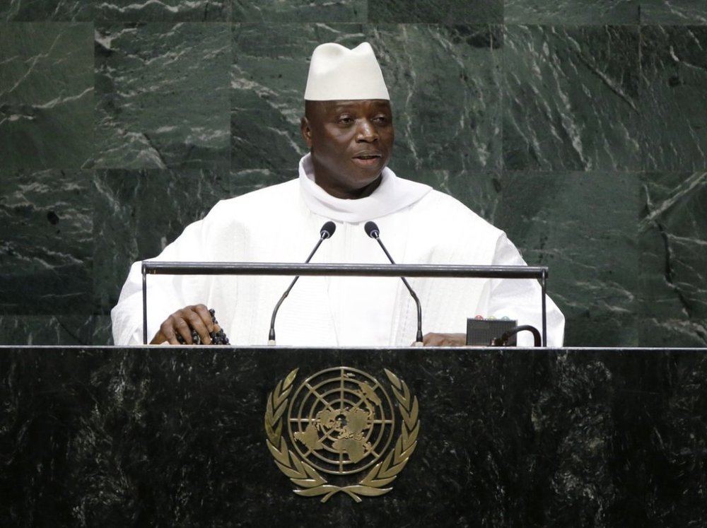 FILE - Gambia's President Yahya Jammeh addresses the 69th session of the United Nations General Assembly at the United Nations headquarters on Sept. 25, 2014. (AP Photo/Frank Franklin II, File)