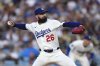 Los Angeles Dodgers starting pitcher Tony Gonsolin throws to the plate during the second inning of a baseball game against the New York Mets, Wednesday, June 4, 2025, in Los Angeles. (AP Photo/Mark J. Terrill)
