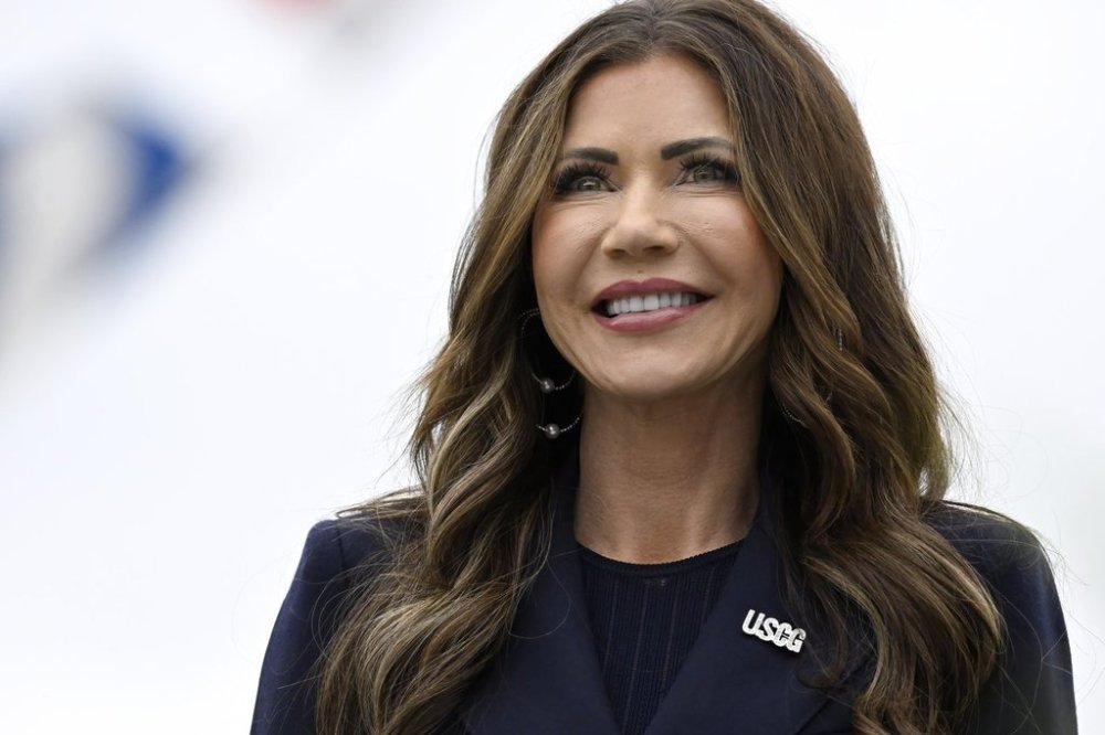 Homeland Security Secretary Kristi Noem smiles at the commencement for the United States Coast Guard Academy, Wednesday, May 21, 2025 in New London, Conn. (AP Photo/Jessica Hill)