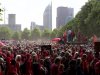 Demonstrators gather on the Malieveld for the Red Line protest in The Hague, Netherlands on Sunday, May 18, 2025. ((Niels van der Pas via AP)