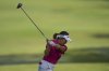 Chisato Iwai, of Japan, hits from the second tee during the third round of the Chevron Championship LPGA golf tournament Saturday, April 26, 2025, in The Woodlands, Texas. (AP Photo/Eric Gay)