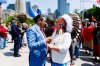 NDP MPP Sol Mamakwa, left, talks with AFN National Chief Cindy Woodhouse during a demonstration opposing Bill 5 outside the Ontario Legislature at Queen's Park in Toronto on Monday, June 2, 2025. THE CANADIAN PRESS/Cole Burston