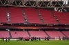 Manchester United players visit the pitch ahead of the Europa League final soccer match against Tottenham Hotspur at the San Mames Stadium in Bilbao, Spain, Tuesday, May 20, 2025. (AP Photo/Manu Fernandez)