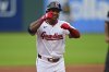 Cleveland Guardians' José Ramírez runs the bases after hitting a solo home run off Milwaukee Brewers pitcher Quinn Priester during the first inning of a baseball game, Tuesday May 13, 2025, in Cleveland. (AP Photo/David Dermer)