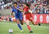 Canada's Holly Ward (28) tries to get by Haiti's Amandine Pierre-Louis (14) during first half international friendly soccer action in Montreal, Tuesday, June 3, 2025. THE CANADIAN PRESS/Graham Hughess