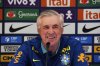 Brazil's soccer coach Carlo Ancelotti gives a press conference ahead of his team's World Cup qualifying match against Ecuador, in Guayaquil, Wednesday, June 4, 2025. (AP Photo/Cesar Munoz)