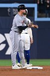 Detroit Tigers first baseman Spencer Torkelson gestures to the Detroit dugout after hitting a two-run double against the Toronto Blue Jays in first inning American League baseball action in Toronto on Sunday, May 18, 2025. THE CANADIAN PRESS/Jon Blacker