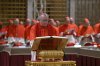 Cardinal Pietro Parolin takes the oath inside the Sistine Chapel at the Vatican at the start of the conclave to elect the successor of late Pope Francis, Wednesday, May 7, 2025. (Vatican Media via AP)