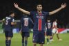 PSG's Achraf Hakimi celebrates after scoring his sides second goal during the Champions League semifinal, second leg soccer match between Paris Saint-Germain and Arsenal at the Parc des Princes in Paris, Wednesday, May 7, 2025. (AP Photo/Thibault Camus)