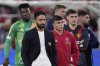 Manchester United's head coach Ruben Amorim reacts at the end of the Europa League final soccer match between Tottenham Hotspur and Manchester United at the San Mames Stadium in Bilbao, Spain, Wednesday, May 21, 2025. (AP Photo/Bernat Armangue)