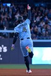 Blue Jays designated hitter George Springer (4) runs the bases after hitting a solo home run against the Athletics in third inning MLB action in Toronto on Saturday, May 31, 2025. THE CANADIAN PRESS/Jon Blacker