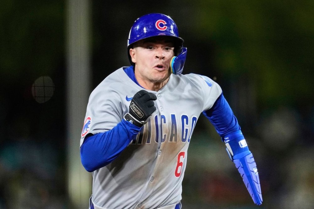 FILE - Chicago Cubs' Matt Shaw reacts during a baseball game against the Athletics, March 31, 2025, in West Sacramento, Calif. (AP Photo/Godofredo A. Vásquez, File)