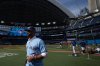 Former Blue Jays slugger Jose Bautista attends batting practice before a game against the Chicago Cubs in Toronto on Friday, Aug. 11, 2023. THE CANADIAN PRESS/Chris Young