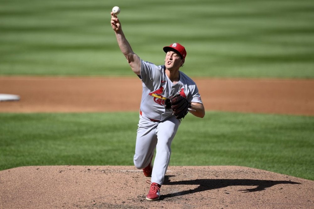 St. Louis Cardinals starting pitcher Andre Pallante throws during the second inning of a baseball game against the Washington Nationals, Saturday, May 10, 2025, in Washington. (AP Photo/Nick Wass)
