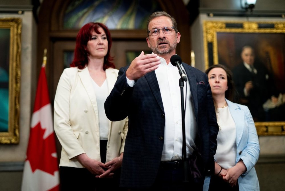Bloc Québécois Leader Yves-Francois Blanchet speaks in the Foyer of the House of Commons on Parliament Hill in Ottawa, on Thursday, May 15, 2025. THE CANADIAN PRESS/Spencer Colby