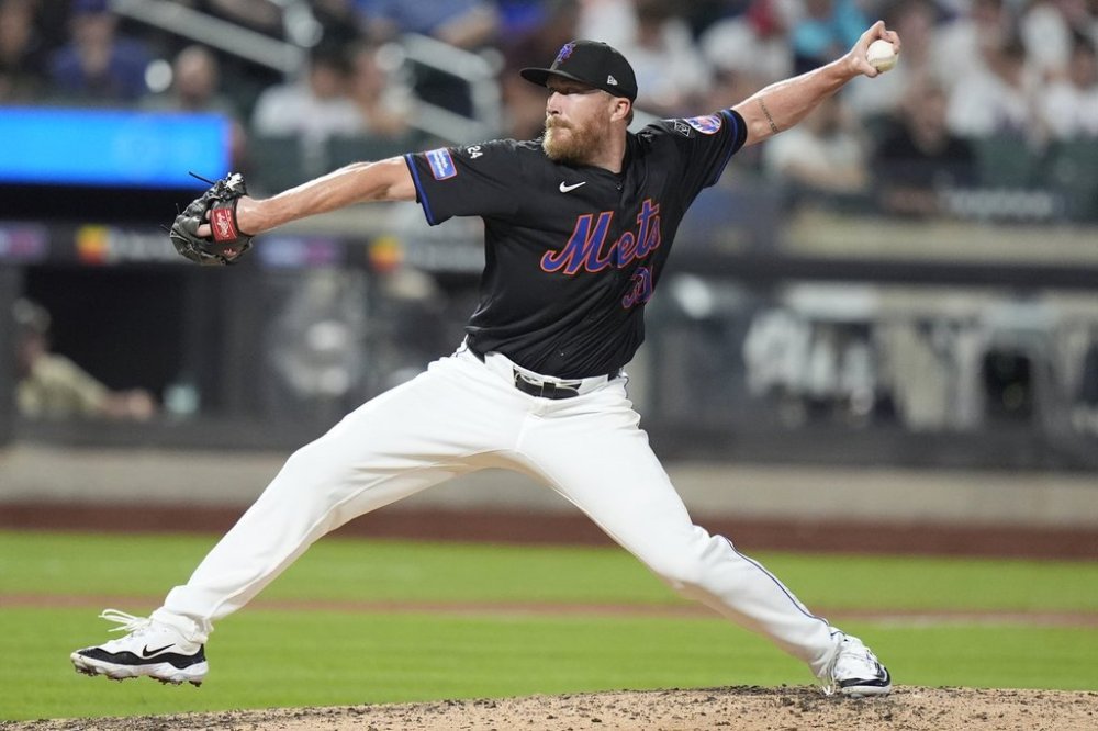 FILE - New York Mets' Jake Diekman pitches during the eighth inning of a baseball game against the Colorado Rockies, July 12, 2024, in New York. (AP Photo/Frank Franklin II, File)
