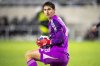 FILE - Columbus Crew goalkeeper Patrick Schulte (28) holds the ball during the second half of an MLS soccer match against CF Montréal on Saturday, April 5, 2025, in Columbus, Ohio. (AP Photo/Tanner Pearson, File)